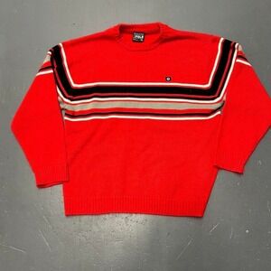 Vintage y2k men's southpole red and black/grey striped cozy thick knit sweater